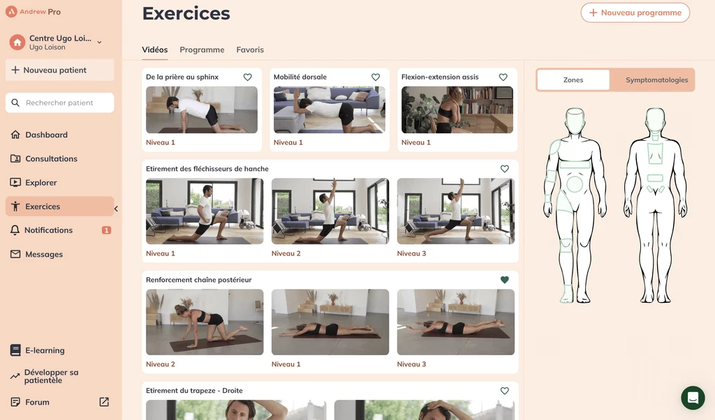Application Andrew utilisée pour le suivi et les exercices après séance